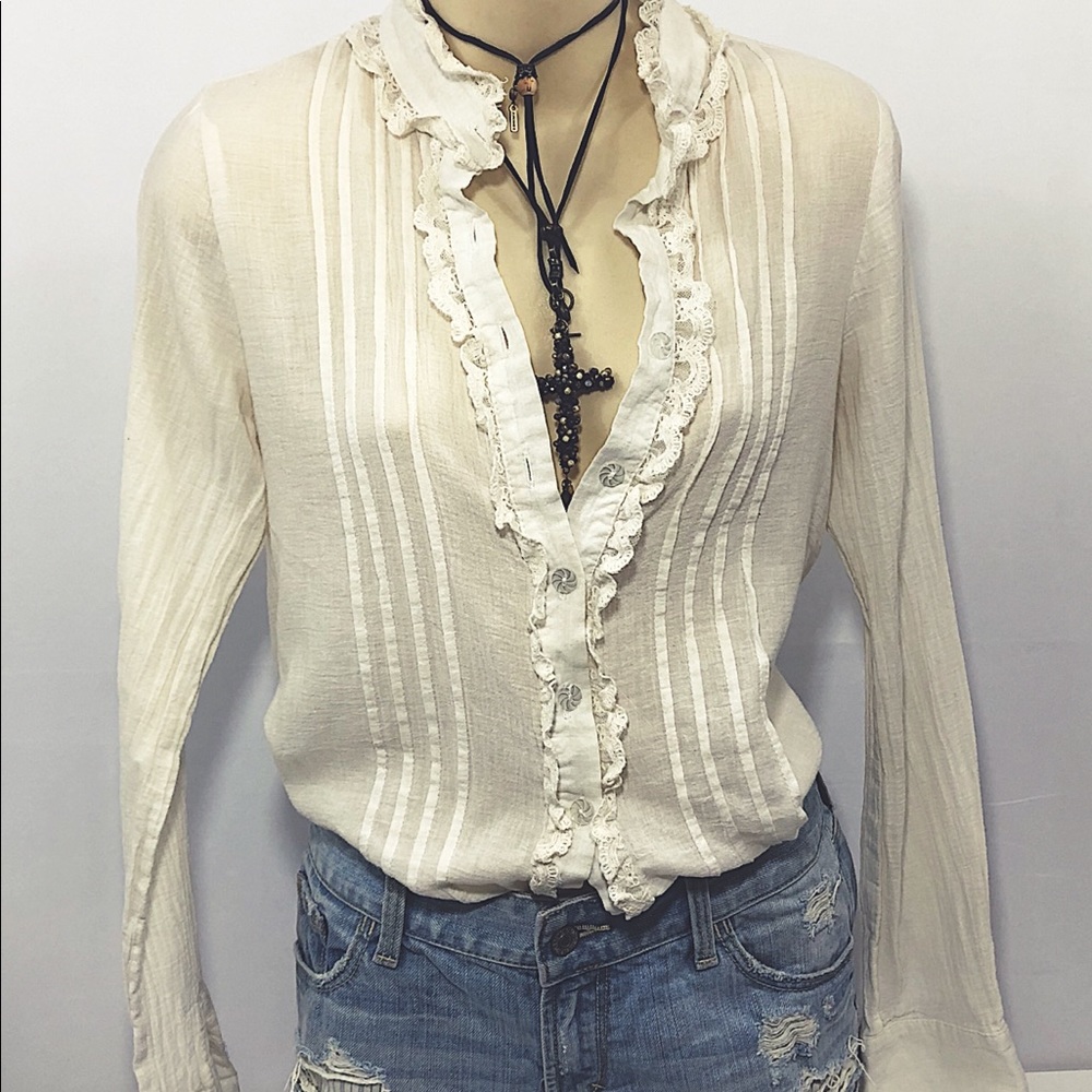 Millau  button down long sleeve lace shirt